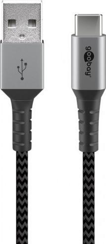 goobay USB 2.0 USB Type-C kabel 0.5m Sort Solv USB kabelis