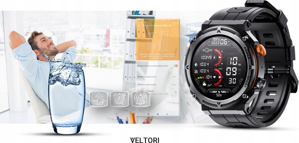Smartwatch Veltori VT130-1 Czarny Pasek Silikonowy VT130-1 (5906506413144) Viedais pulkstenis, smartwatch
