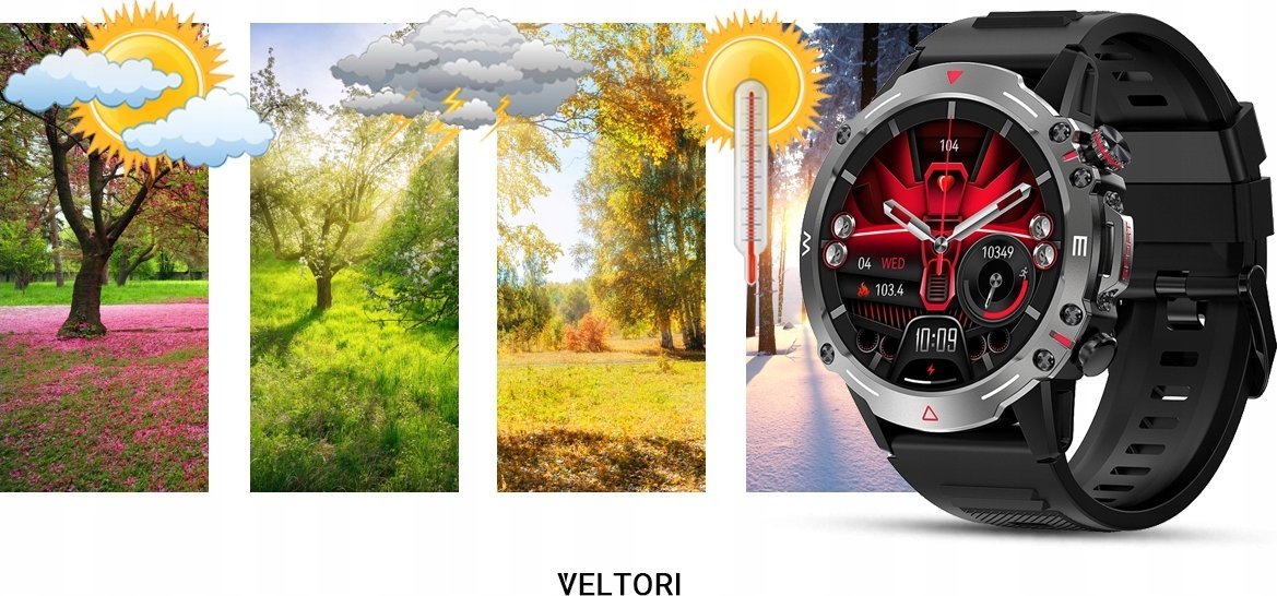 Smartwatch Veltori VT110-1 Czarny Pasek Silikonowy VT110-1 (5906506413120) Viedais pulkstenis, smartwatch