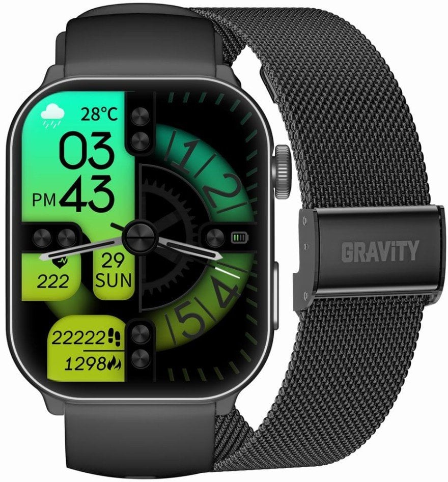 Smartwatch Meski GRAVITY GT28-1 Pasek + Bransoleta Czarny GT28-1 (5900148052730) Viedais pulkstenis, smartwatch Smartwatch Meski GRAVITY GT28-1 Pasek + Bransoleta Czarny GT28-1 (5900148052730) Viedais pulkstenis, smartwatch