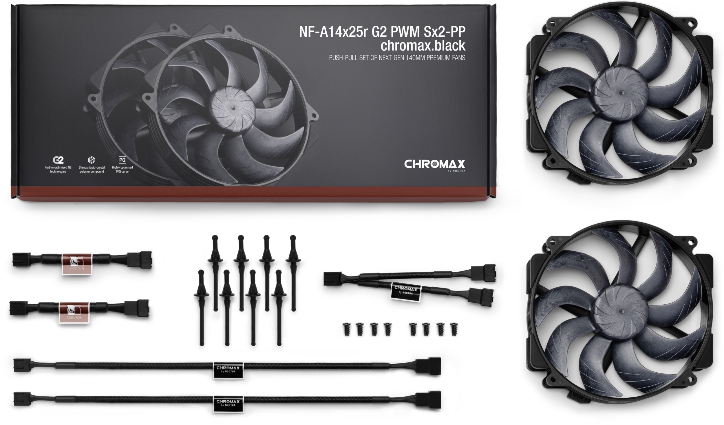 Wentylator Noctua NF-A14x25r G2 PWM Sx2-PP chromax.black NF-A14x25r G2 PWM Sx2-PP CH.K (9010018100754) ventilators