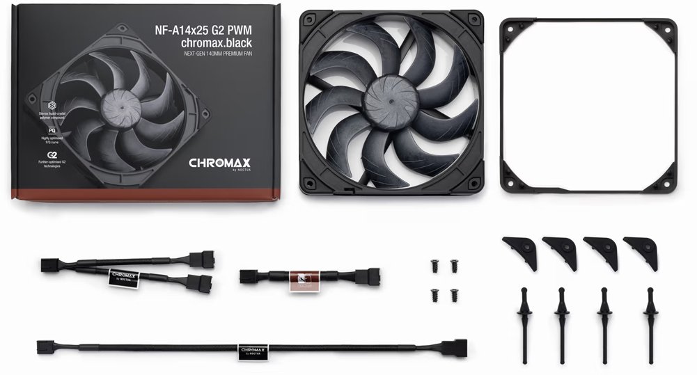 Noctua NF-A14x25 G2 PWM chromax.black ventilators