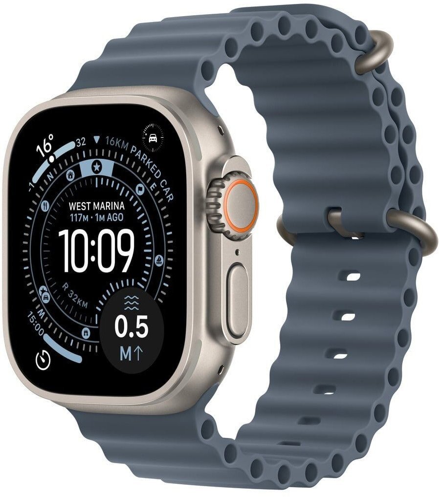 Smartwatch Apple Watch Ultra 3 GPS + Cellular 49mm Natural Titanium / Ocean Band Niebieski (MEWH4QP-A) MEWH4QP-A (195950608830) Viedais pulkstenis, smartwatch Smartwatch Apple Watch Ultra 3 GPS + Cellular 49mm Natural Titanium / Ocean Band Niebieski (MEWH4QP-A) MEWH4QP-A (195950608830) Viedais pulkstenis, smartwatch