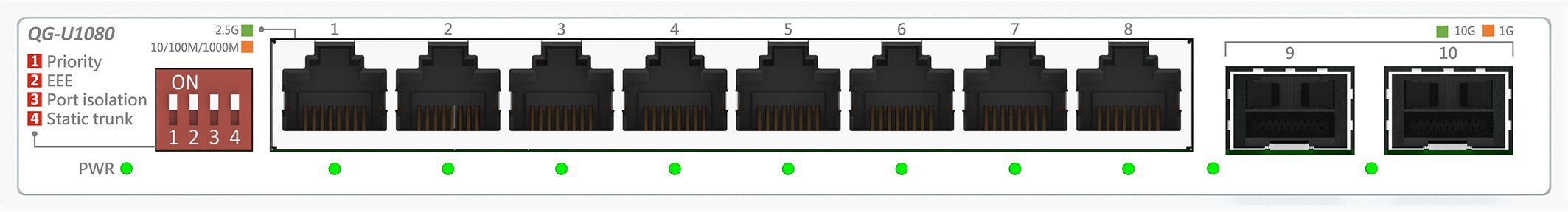 ASUS QG-U1080 Unmanaged Switch 8x 2.5G Ethernet, 2x 10G SFP+ (4711387868720) komutators