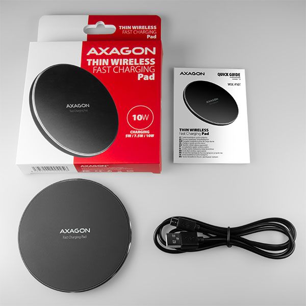 AXAGON WDC-P10T thin Wireless Fast Charging Pad, Qi 5/7.5/10W, micro USB Powerbank, mobilā uzlādes iekārta